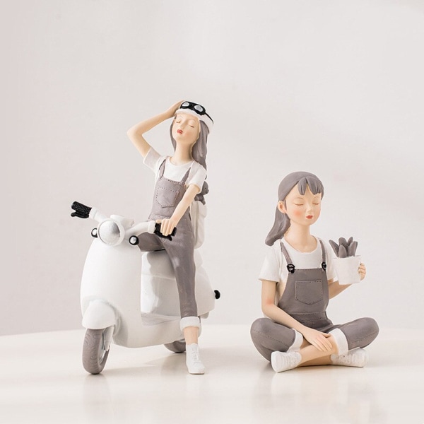 Creative Nordic Cute Girl Resin Ornaments Home Decor Crafts Statue Office Desk Figurines Decoration ookcase Gifts for Couples B