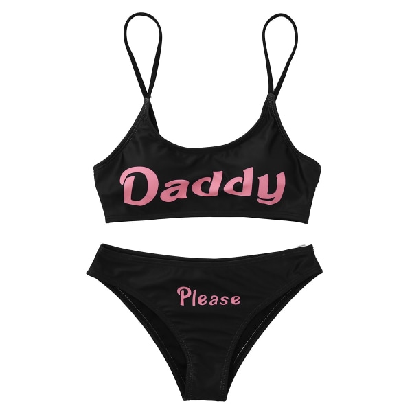 Womens Bikinis Sexy Lingerie Set Swimsuit Yes Daddy Letter Mini Camisole Bra Tops & Briefs Underwear Woman Anime Cosplay Costume Black L
