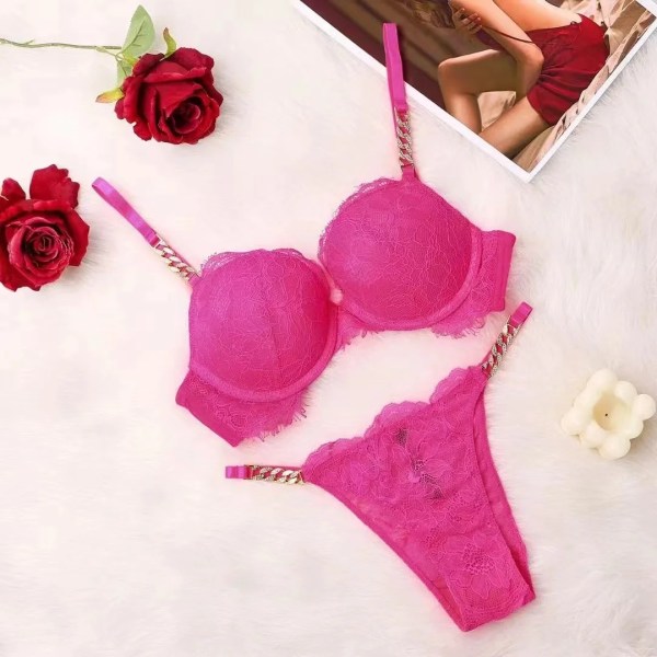 Rhinestone shoulder strap ladies underwear two-piece sexy gathered lace ladies bra set ladies panties free shipping wholesale picture color 85C