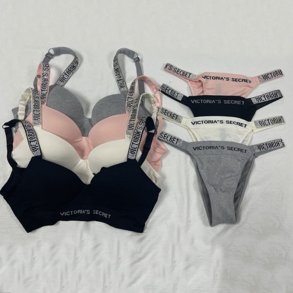 Victoria's Secret 2023 Bra Set Gathering Sexy Bra Glossy Breathable  Underwear Set Adjustable Women's Rhinestone Underwear