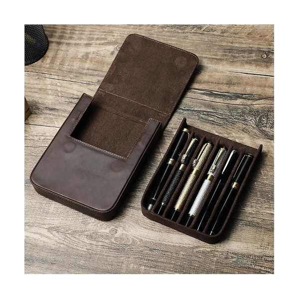 Genuine Leather Handmade Pencil Case Men's and Women's Pencil Case Retro Pencil Case Storage Bag Brown