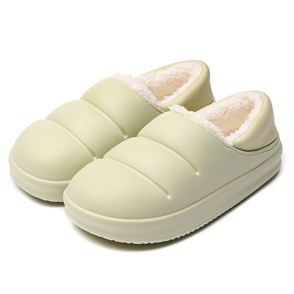 Winter Women Fur Slippers Waterproof Warm Plush Household Slides Indoor Home Thick Sole Footwear Non-Slip Solid Couple Sandals Green 38-39