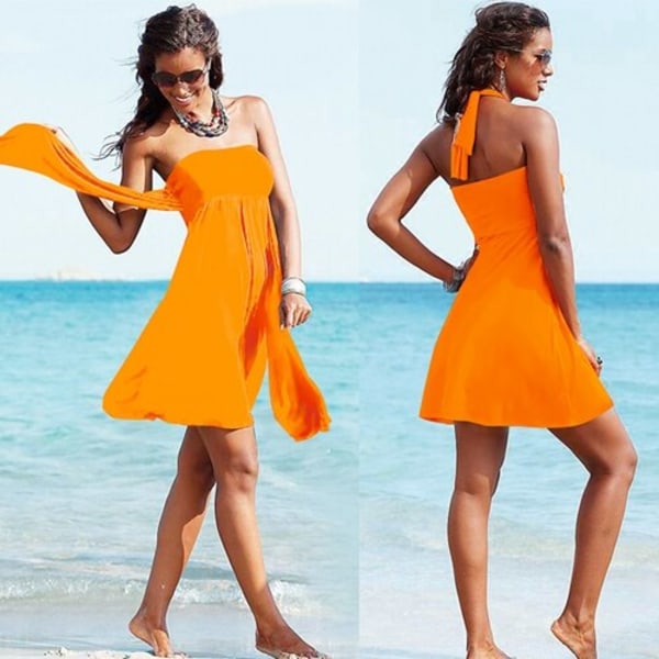 12 olid Colors Multy Way Beaching Outfits Women Cover Ups Convertible Tunic Female Bandage Beachwear wimsuit .M.L.XL Orange S