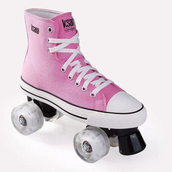 Adult Double-row Canvas Roller Skates Flash Four-wheel Sneakers High-top Breathable Unisex Skateboard Quad Skating Shoes black 35