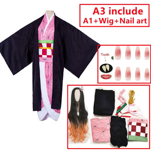 Nezuko Cosplay Anime Demon layer Kimetsu No Yaiba Cosplay Costume & Accessories Kamado Kimono Uniform Halloween Clothes Blue S