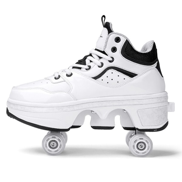 Unisex Youth Deformation Skating Shoes Four Wheels Rounds Of Roller Skate Shoes Casual Sneakers Deform Roller Shoes Auburn 33 Foot length21.5cm