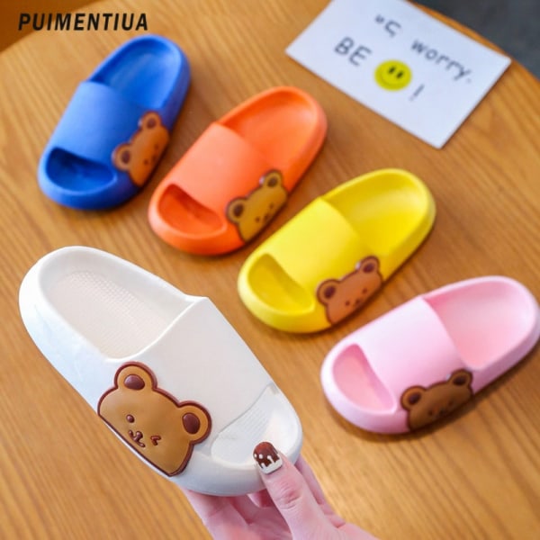 Cartoon Bear Children's Beach Slippers For Boys Girls Home Shoes Summer Thick Sole Flip Flops EVA Soft Outdoor Slippers Child Gold 24-25(insole 15cm)