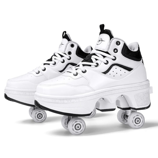 Unisex Youth Deformation Skating Shoes Four Wheels Rounds Of Roller Skate Shoes Casual Sneakers Deform Roller Shoes Sky Blue 39 Foot length24.5cm