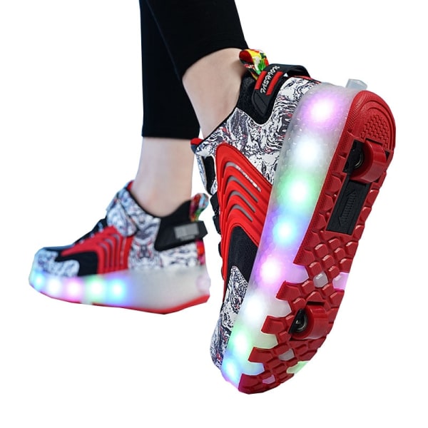 Kid Wheels Shoes Roller Skate Shoes 2 Wheels Child Deform Sneakers Outdoor Sport Deformation Parkour Runaway Boy Girl Youth Gift Gold 39