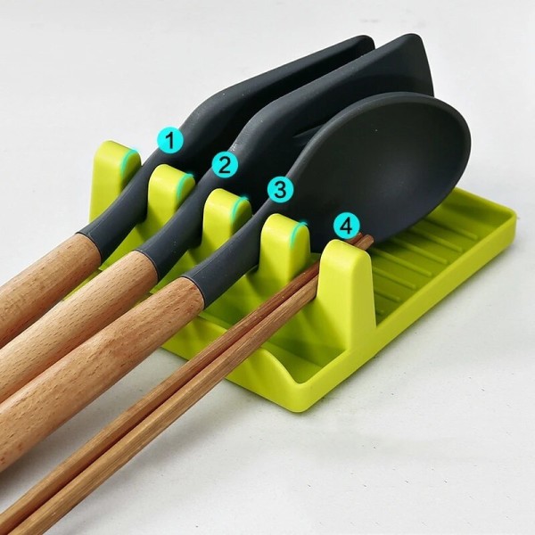 Kitchen Spoon Holders Pot Lid Rack Pot Lid Cooking Tool Tableware Storage Rack Spoon Chopsticks Holder Spatula Drain Rack Gadget green