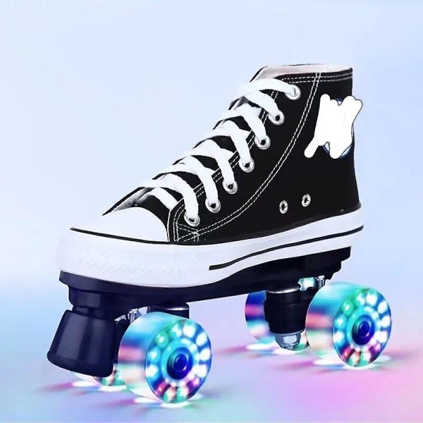 Canvas Double Row Roller Skates Shoes Patines With Four-wheel Quad Inline Training Sneakers Unisex Flash Wheel 1 41