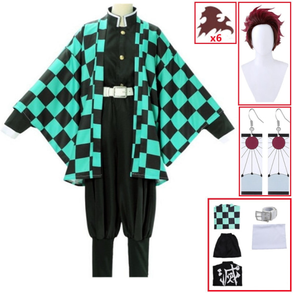 Demon layers Kimetsu no Yaiba Tanjirou Kamado Cosplay Costume Kimono Cloak Halloween Party Anime Clothes Uniform et Beige S