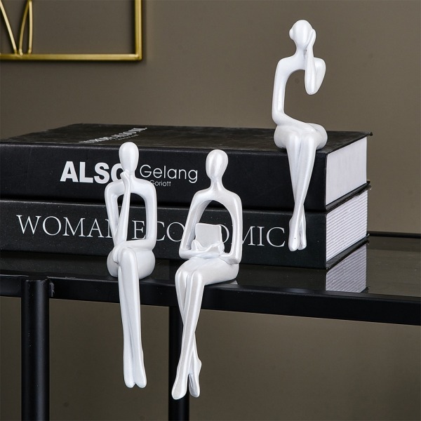 Nordic Home Decoration Accessories Resin Abstract Thinker Statue Bookshelf Sculpture Living Room Decoration Figurines for Indoor Blue Flocking Cloth