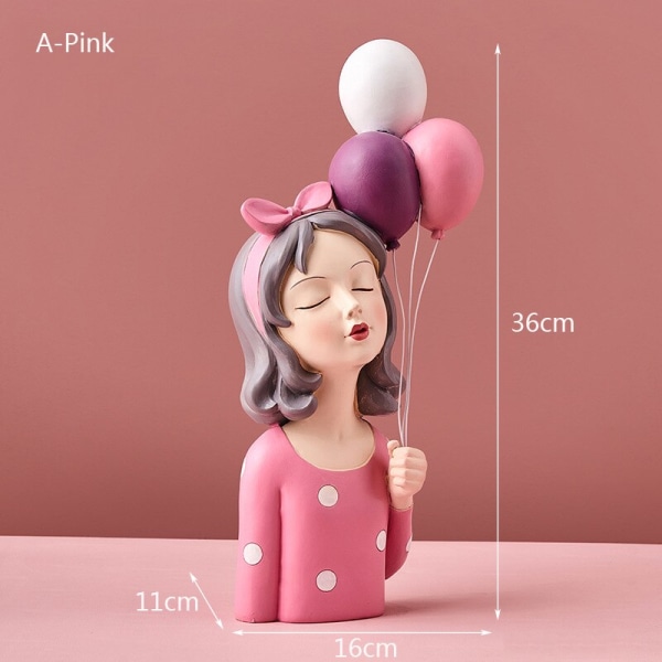 Nordic INS Girl Bedroom Decoration Balloon Girl Resin Sculpture Cute Figurines For Home Living Room Desktop Ornament Gifts A-Pink