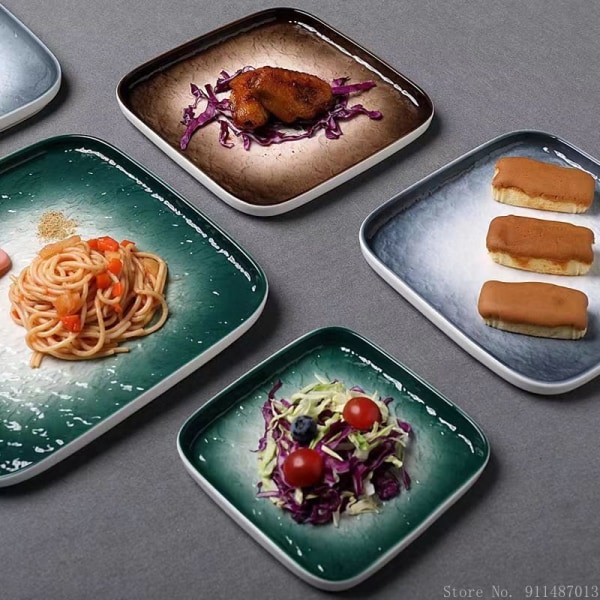 Nordic Ceramic Western Food Plate Creative Home Kitchen Restaurant Square Steak Plate Japanese Hot Pot Platter plate A 1pc