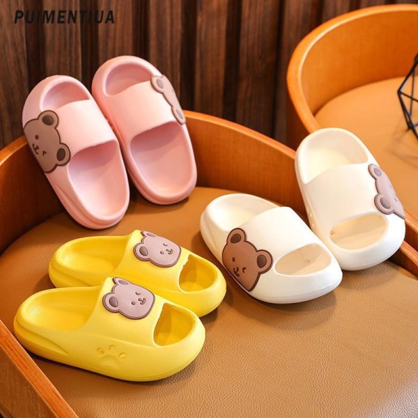 Cartoon Bear Children's Beach Slippers For Boys Girls Home Shoes Summer Thick Sole Flip Flops EVA Soft Outdoor Slippers Child Auburn 32-33(insole 19cm)