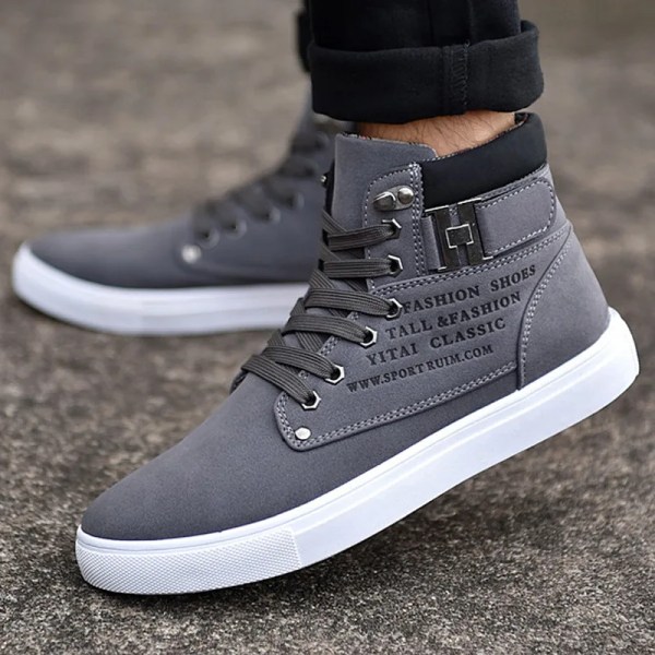 Men's Shoes Fashion Male Boots Men's Casual Sneaker High-Top Board Shoe Retro Lace Up Men's Shoes Zapatos Hombre 2023 New Korean Beige 43