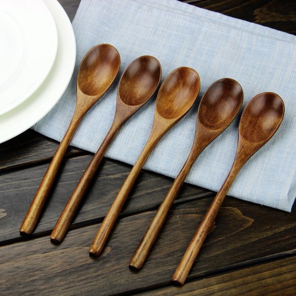 10 Pieces Wooden Spoon Soup Spoon and Fork Eco Friendly Products Tableware Natural Ellipse Ladle Spoon Set Spoons for Cooking 5PCS Spoon and  Fork