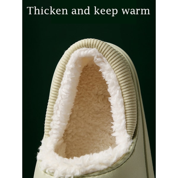 Winter Women Fur Slippers Waterproof Warm Plush Household Slides Indoor Home Thick Sole Footwear Non-Slip Solid Couple Sandals Beige 36-37