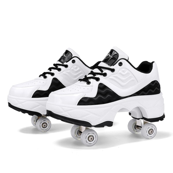 Women's Men's Deformation Parkour Shoes Four Wheels Rounds Of Running Shoes Casual Sneakers Deform Roller Shoes Skating Shoes Auburn 35 Foot length22.5cm