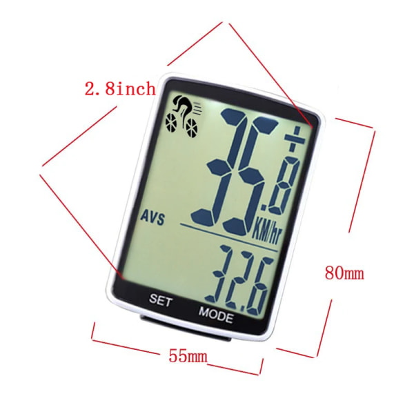 Large Screen Wireless Bicycle Speedometer, LCD Digital Computer ,IP65 Waterproof odometer, MTB Cycling Equipment, 2.8 Inch cloc extension bracket