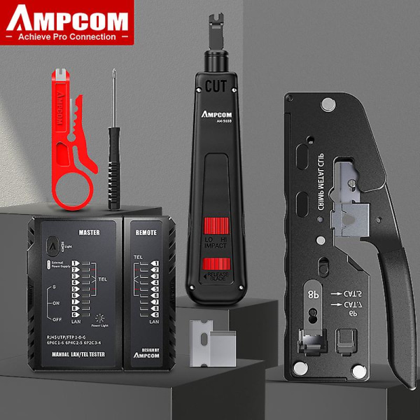 Rj45 Crimper Lan Tester Tool Set Ethernet Cable Stripper Punch Down Tool Rj 45 Rj11 Connectors 12 In 1 Cabling Repair Set AM728 No BOX