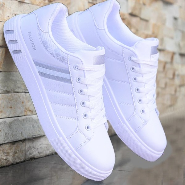 Men's Sneakers Casual Sports Shoes for Men Lightweight PU Leather Breathable Shoe Mens Flat White Tenis Shoes Zapatillas Hombre Beige 42