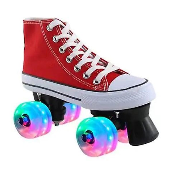 Canvas Double Row Roller Skates Shoes Patines With Four-wheel Quad Inline Training Sneakers Unisex Flash Wheel 2 40