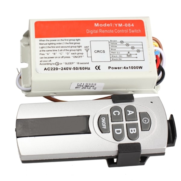 Digital Remote Control Light Switch Wireless ON/OFF Remote Control Switch for Light Bulb Chandelier 220V 1/2/3 Channel 4 Ports