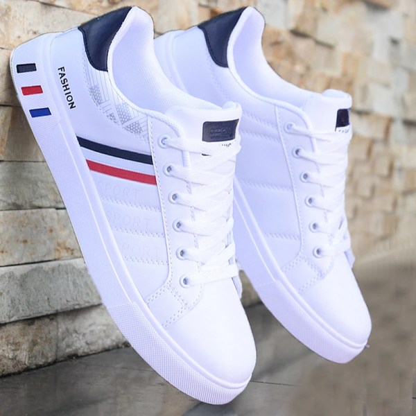 Men's Sneakers Casual Sports Shoes for Men Lightweight PU Leather Breathable Shoe Mens Flat White Tenis Shoes Zapatillas Hombre Beige 39