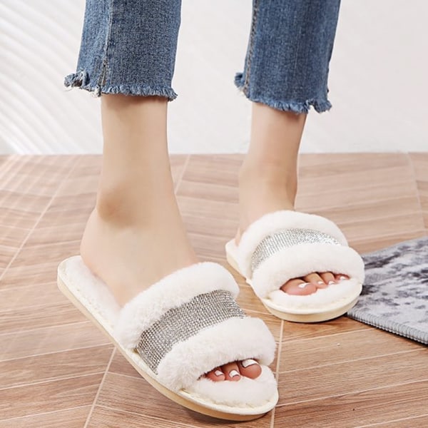 Winter Women House Slippers Faux Fur Warm Flat Shoes Female Slip on Home Furry Ladies Slides Plus Size Wholesale Khaki 36-37