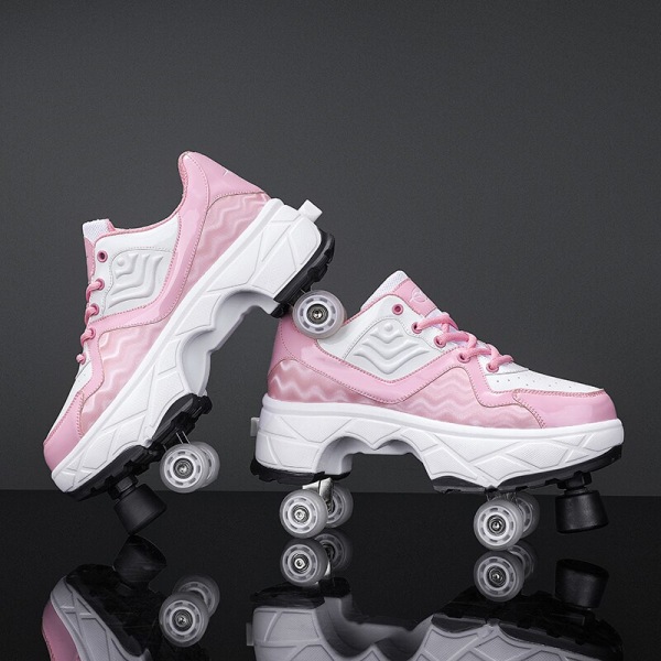 Women's Men's Deformation Parkour Shoes Four Wheels Rounds Of Running Shoes Casual Sneakers Deform Roller Shoes Skating Shoes multi 34 Foot length22cm