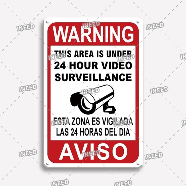 Tin Sign Warning Slogan Plate Retro Vintage Plaque Metal Plate Keep Out Aviso Camera For Yard Street Home Door Wall Decor Gift 31122 20x30cm