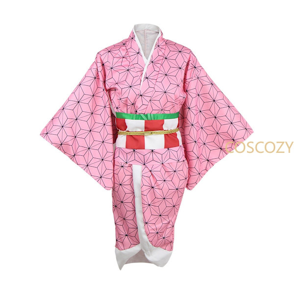 Anime Demon Slayer  Cosplay Costume Kimono Kimetsu No Yaiba Kamado  Costume Wig Womens Girls Kimono Uniform Clothes Beige 150cm