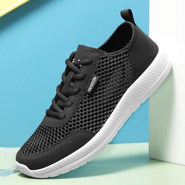 Men Soft Sport Shoes Breathable Fashion Mesh Running Shoes Comfortable Man High Quality Outdoor Lightweight Sneakers for Men Black 45