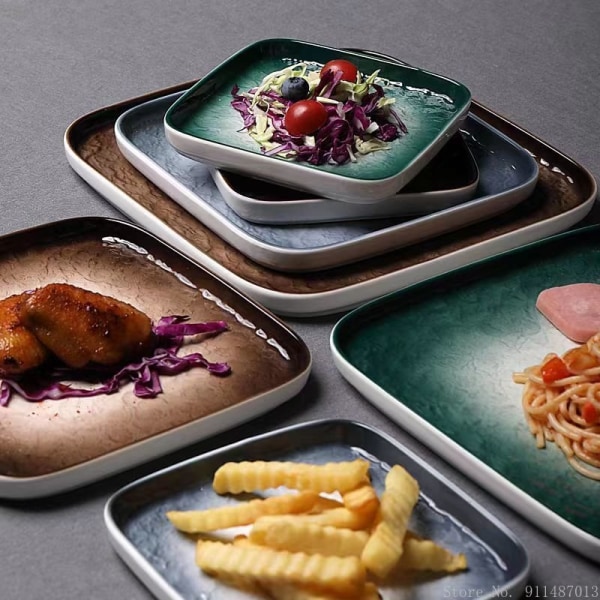 Nordic Ceramic Western Food Plate Creative Home Kitchen Restaurant Square Steak Plate Japanese Hot Pot Platter plate A 1pc