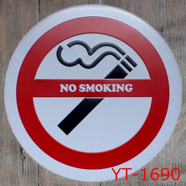 No Smoking Round Metal Tin Sign Coffee Pub Club Gallery Poster Tips Vintage Plaque Wall Cafe Decor Plate 30 CM YT1688