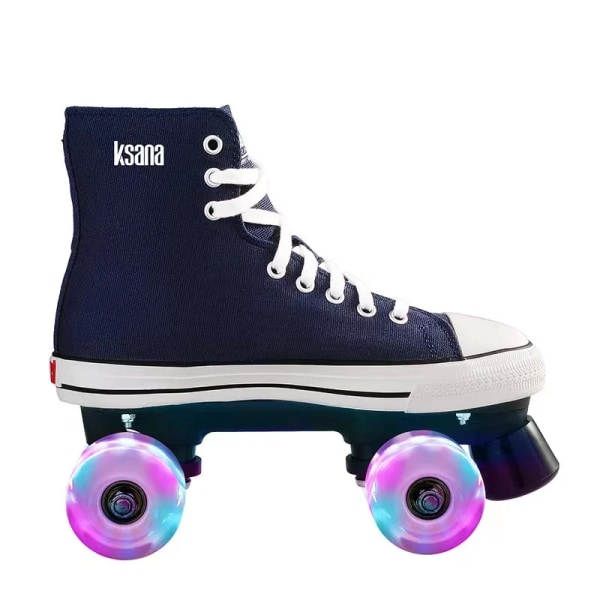 Adult Double-row Canvas Roller Skates Flash Four-wheel Sneakers High-top Breathable Unisex Skateboard Quad Skating Shoes black 35