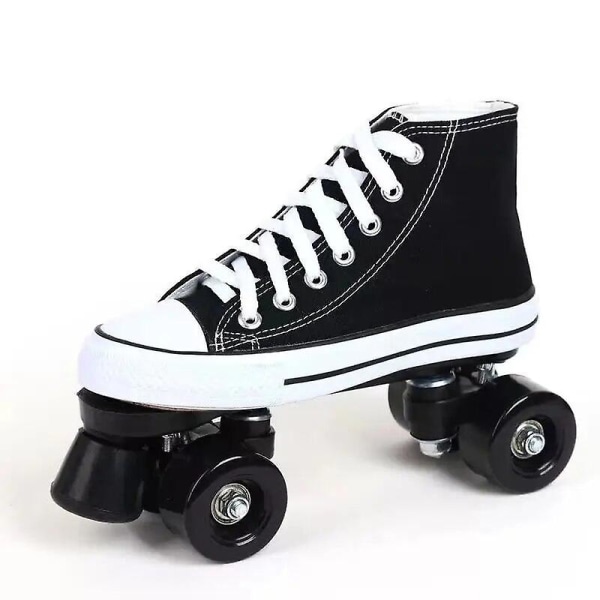 Canvas Double Row Roller Skates Shoes Patines With Four-wheel Quad Inline Training Sneakers Unisex Black Wheel 3 35