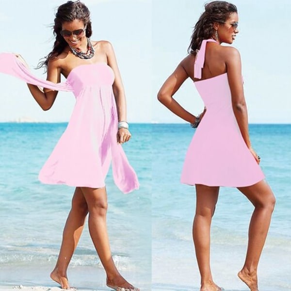 12 Solid Colors Multy Way Beaching Outfits Women Cover Ups Convertible Tunic Female Bandage Beachwear Swimsuit S.M.L. Pink XL