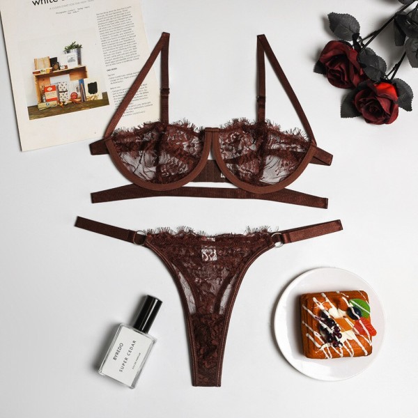Best Seller in Europe and America Hot-elling Lace exy Bandeau Underwear with teel Ring exy Suit Orange S