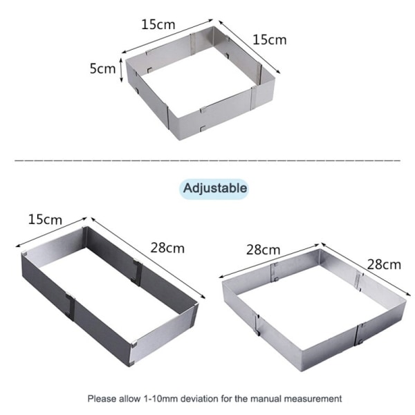 Round and Square Adjustable Mousse Ring Set Stainless Steel Cake Baking Mold Birthday Wedding Cake Decorating Bakeware Tools 16-30CM Round