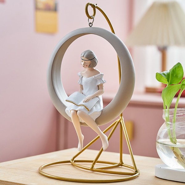 Nordic Home Decoration Modern Girl Swing Ornament Kawaii Bubble Girl Sculpture Living Room Desktop Figurine Resin Craft Gift B-RED