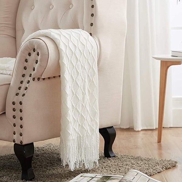 Hot-selling Nordic Minimalist Knitted Blankets Living Room Sofas Air Conditioning Blankets Soft Tassel Blankets Bed End Blankets Original white 127X170 With tassels