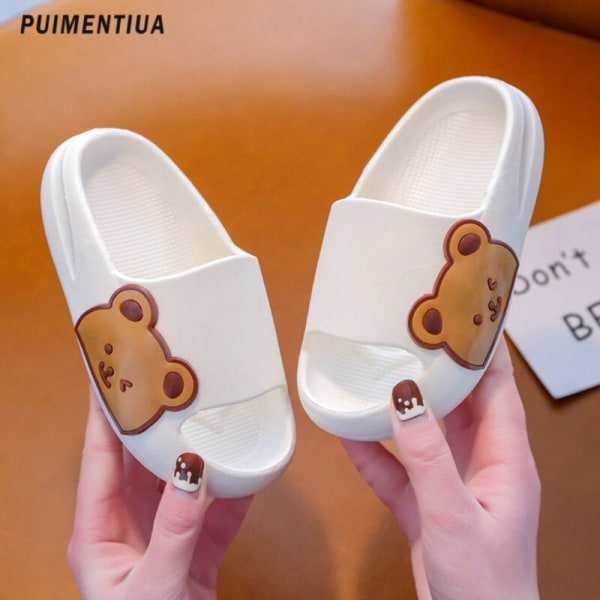 Cartoon Bear Children's Beach Slippers For Boys Girls Home Shoes Summer Thick Sole Flip Flops EVA Soft Outdoor Slippers Child Beige 26-27(insole 16cm)