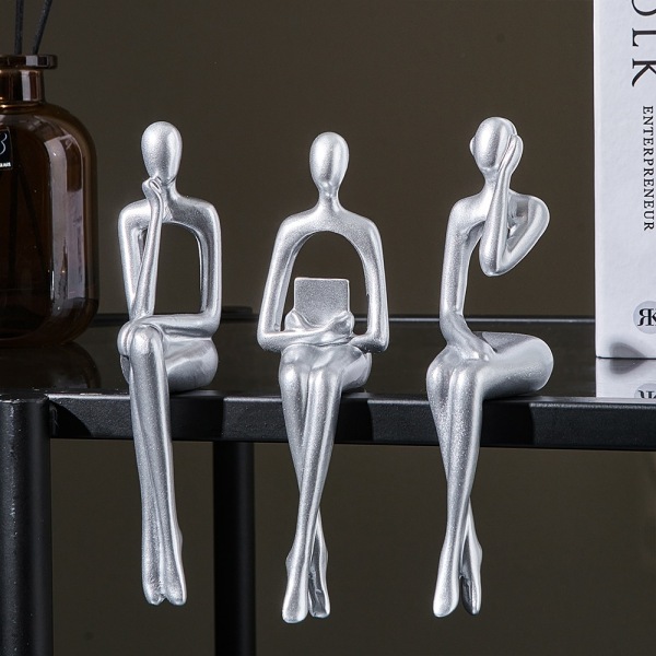 Nordic Home Decoration Accessories Resin Abstract Thinker Statue Bookshelf Sculpture Living Room Decoration Figurines for Indoor Blue Flocking Cloth