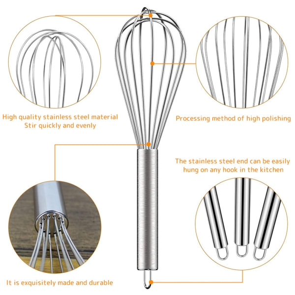 8/10/12 Inch Egg Whisk 6 Wire Stainless Steel Kitchen Balloon Whisks Manual Egg Beater Blender Egg Mixing Mixer Tools 3pcs