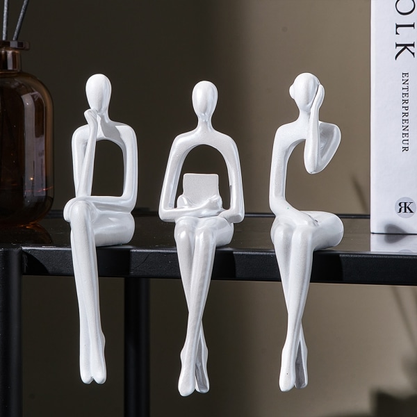 Nordic Home Decoration Accessories Resin Abstract Thinker Statue Bookshelf Sculpture Living Room Decoration Figurines for Indoor Blue Flocking Cloth