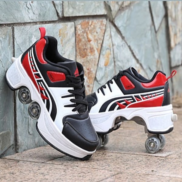 Casual Sneakers Walk Roller Skates Deform Runaway Four Wheel Skates for Adult Men Women Unisex Child Deform Wheel Parkour Shoes Lavender 42