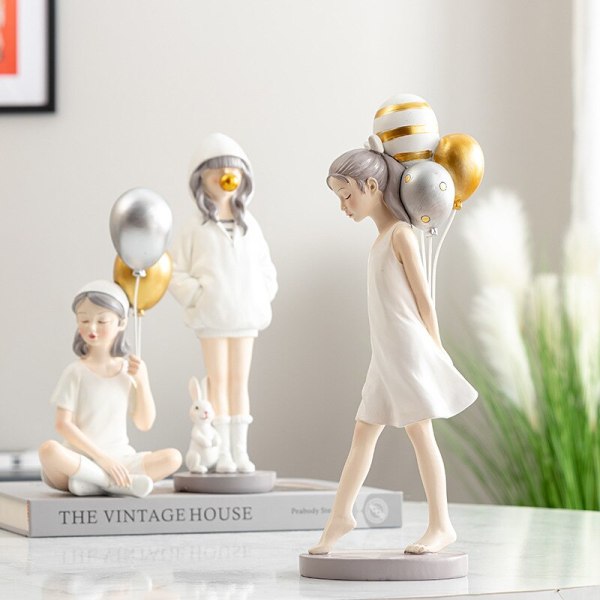Nordic Modern Girl Resin Statues Living Room Decor Character Model Home Decoration Accessories Office Ornaments Birthday Gift A-White-02